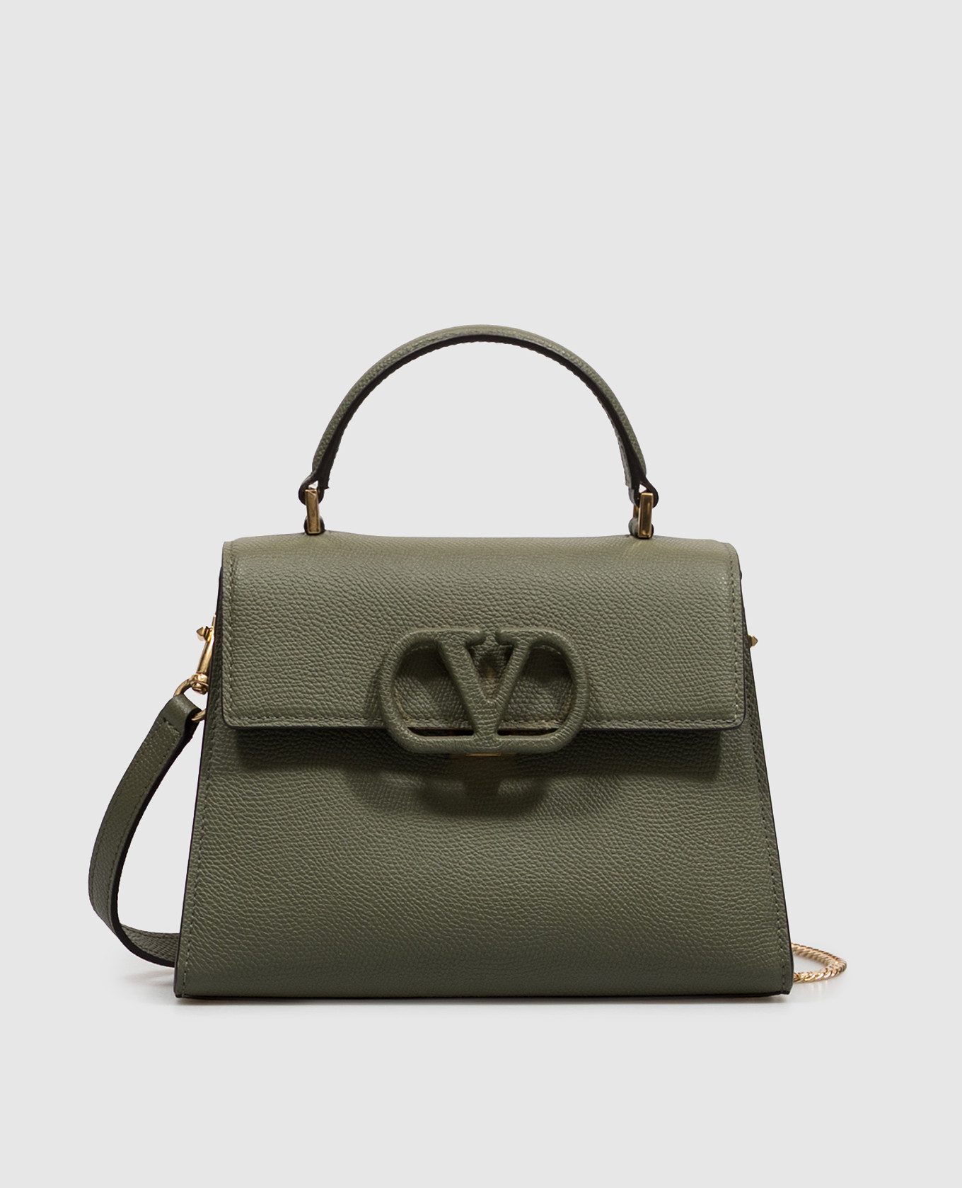 Green leather satchel bag VLogo