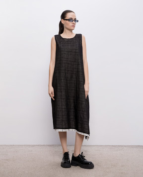 Y`S Yamamoto Black dress with double-layered linen YKD16800