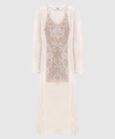 Beige midi dress with alpaca wool pattern