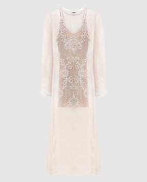 Twinset Beige midi dress with alpaca wool pattern 262TP3344