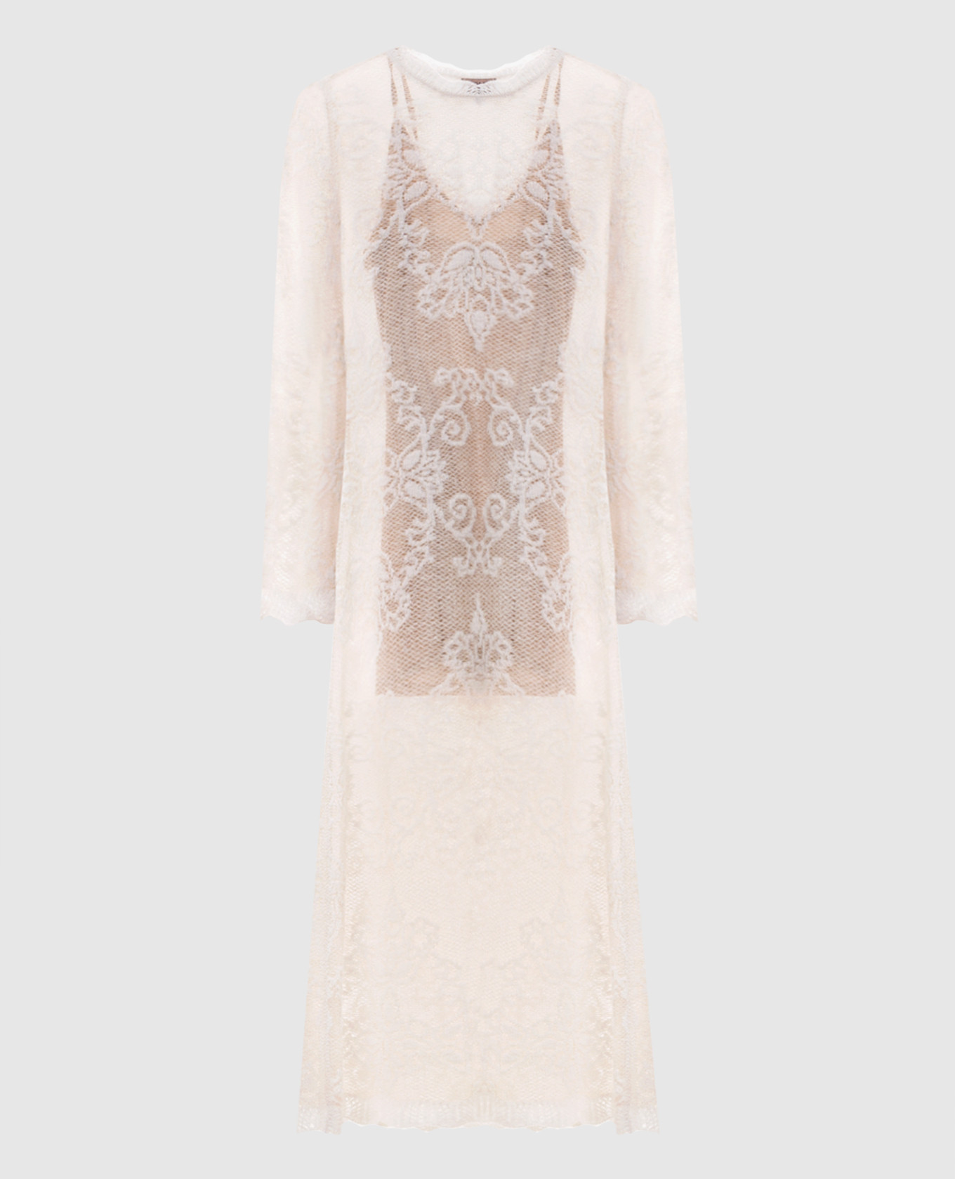 Beige midi dress with alpaca wool pattern