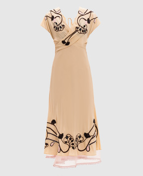 La DoubleJ Yellow Foyer silk dress with embroidery DRE1066CRE001SOLID