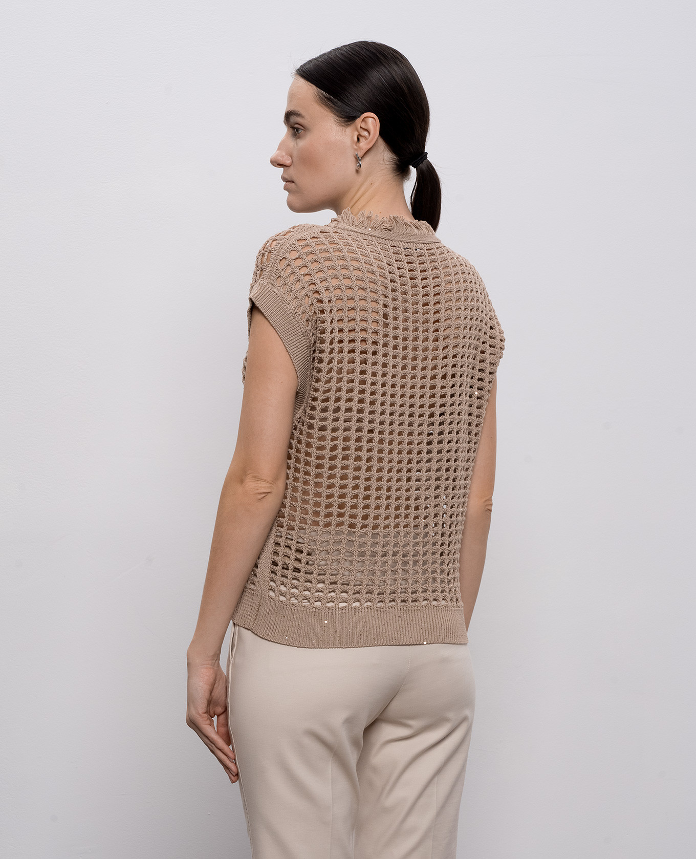 

Brown openwork top with sequins Peserico