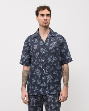 ISAIA Blue linen shirt with print CAM224C1108