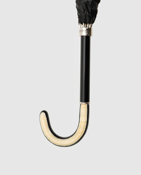 Pasotti Black cane umbrella with buffalo horn OMITUO478RASO62791