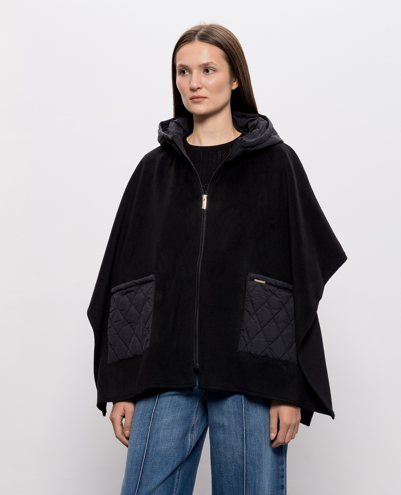Black poncho with hood Twinset 3