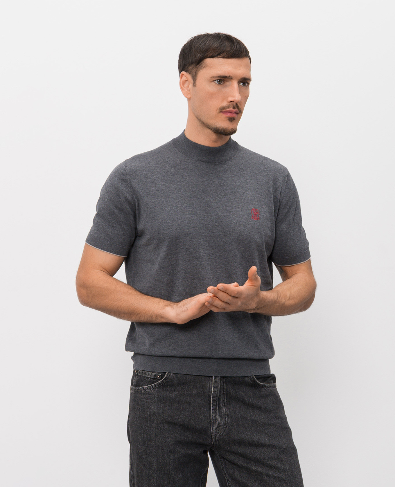 

Gray T-shirt with heraldic emblem embroidery Brunello Cucinelli, Grey
