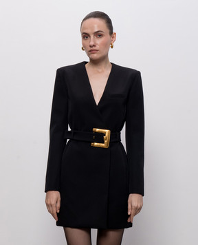 Balmain Black double-breasted wool jacket dress with belt HF1R9462WC09