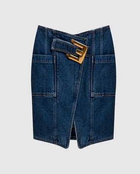 Balmain Blue denim mini skirt with buckle GF1LBB28DG08
