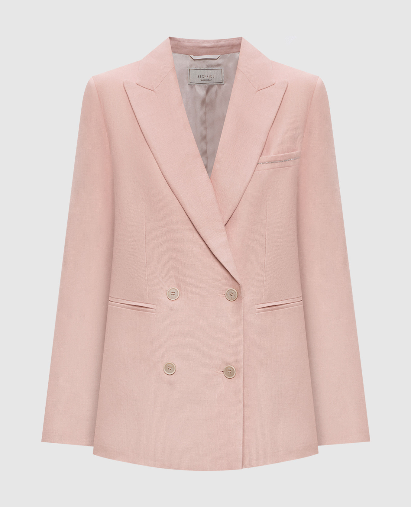 Pink double-breasted linen jacket with chain