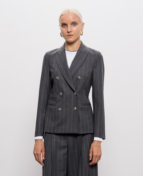 Peserico Gray double-breasted striped wool jacket A0171205702