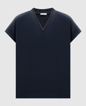Brunello Cucinelli Blue T-shirt with a monil chain MPT18BD222
