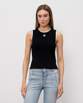 AMIRI Black ribbed top with contrast embroidery AWTOKN1052
