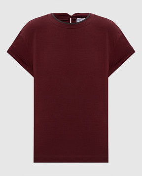 Brunello Cucinelli Burgundy T-shirt with monil chain MPT18BD200