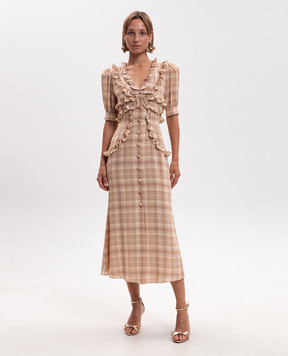 Alessandra Rich Beige silk check dress FABX4450F4821
