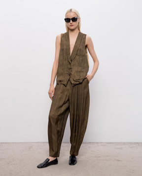 UMA WANG Brown pants with a geometric pattern UW3056