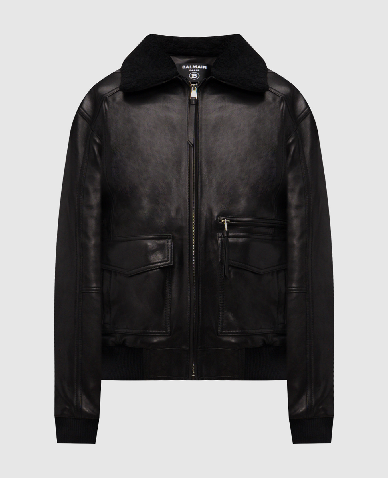 

Black leather jacket with fur Balmain