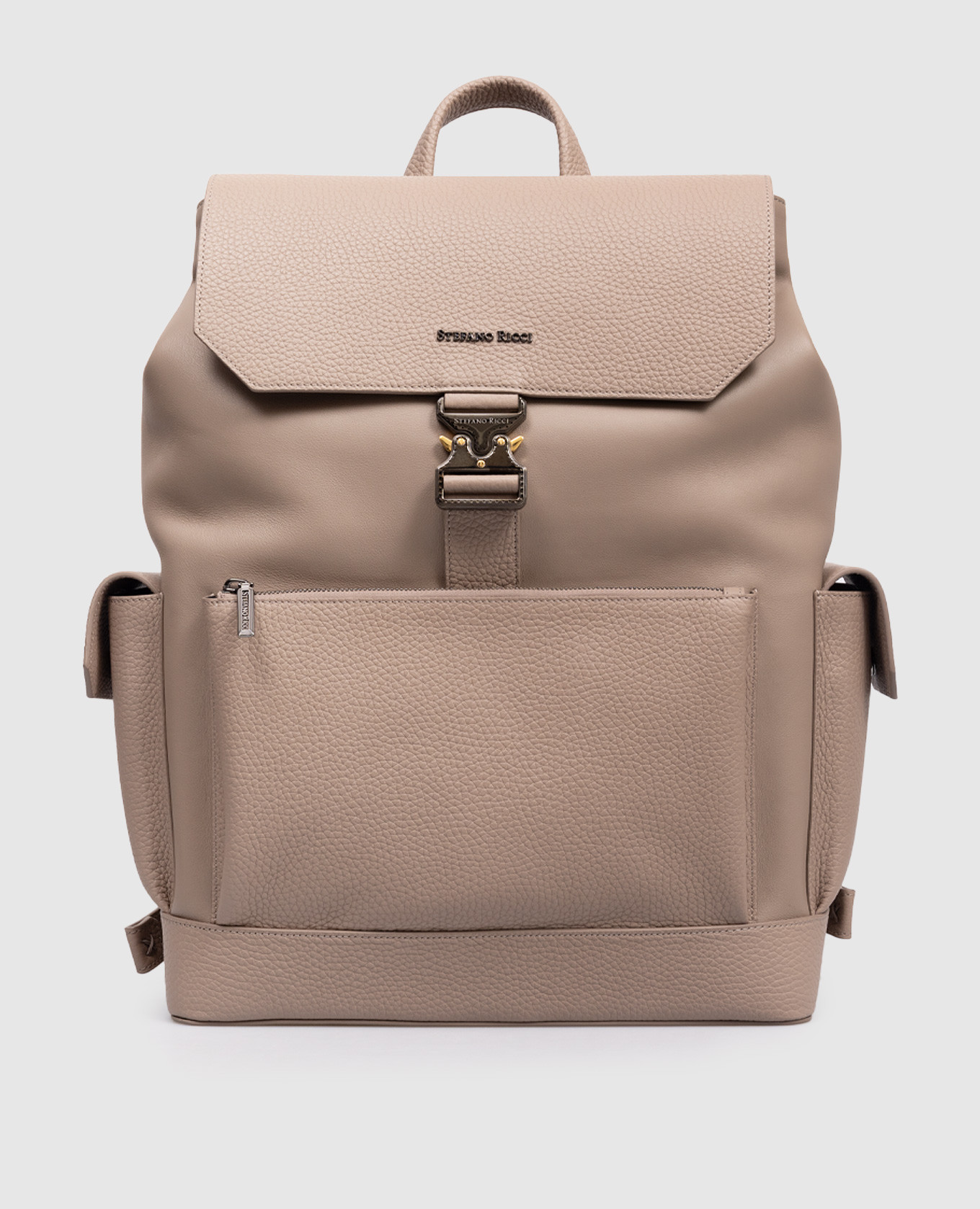 

Beige leather backpack with textured logo Stefano Ricci