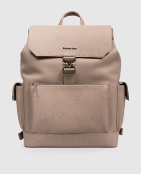 Stefano Ricci Beige leather backpack with textured logo ND251G9UVDVH