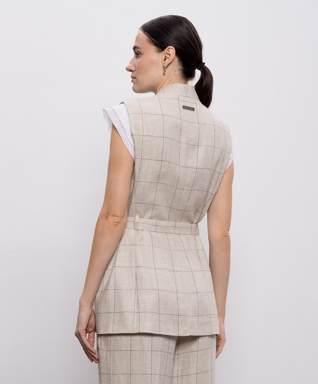 Peserico - Gray linen check vest A03030A02638