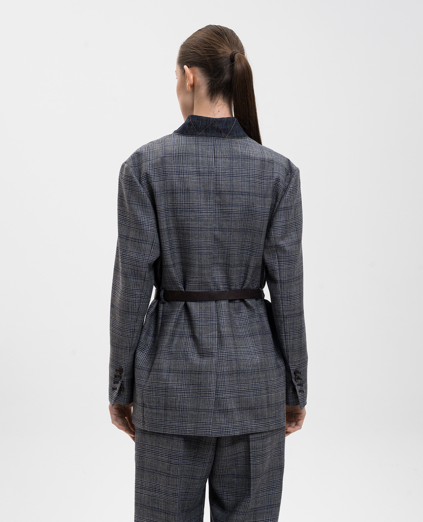 Gray checked wool jacket Brunello Cucinelli 4