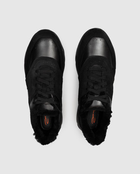 Santoni Black leather sneakers with fur trim MBIM22112NERPKOH