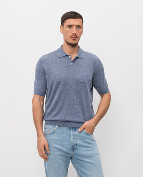 Brunello Cucinelli Blue linen and silk polo shirt MSL806105