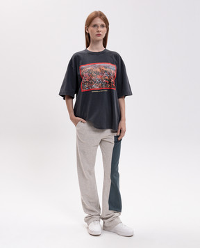 Off-White Gray T-shirt with Flowers field print 2FA00436T