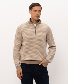 Agnona Beige cashmere sweater with geometric pattern K210U585K1213