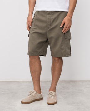 Brunello Cucinelli Khaki cargo shorts with linen MP44DU0075
