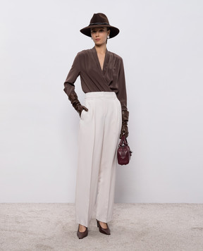 Brunello Cucinelli Brown silk bodysuit MB993ED612