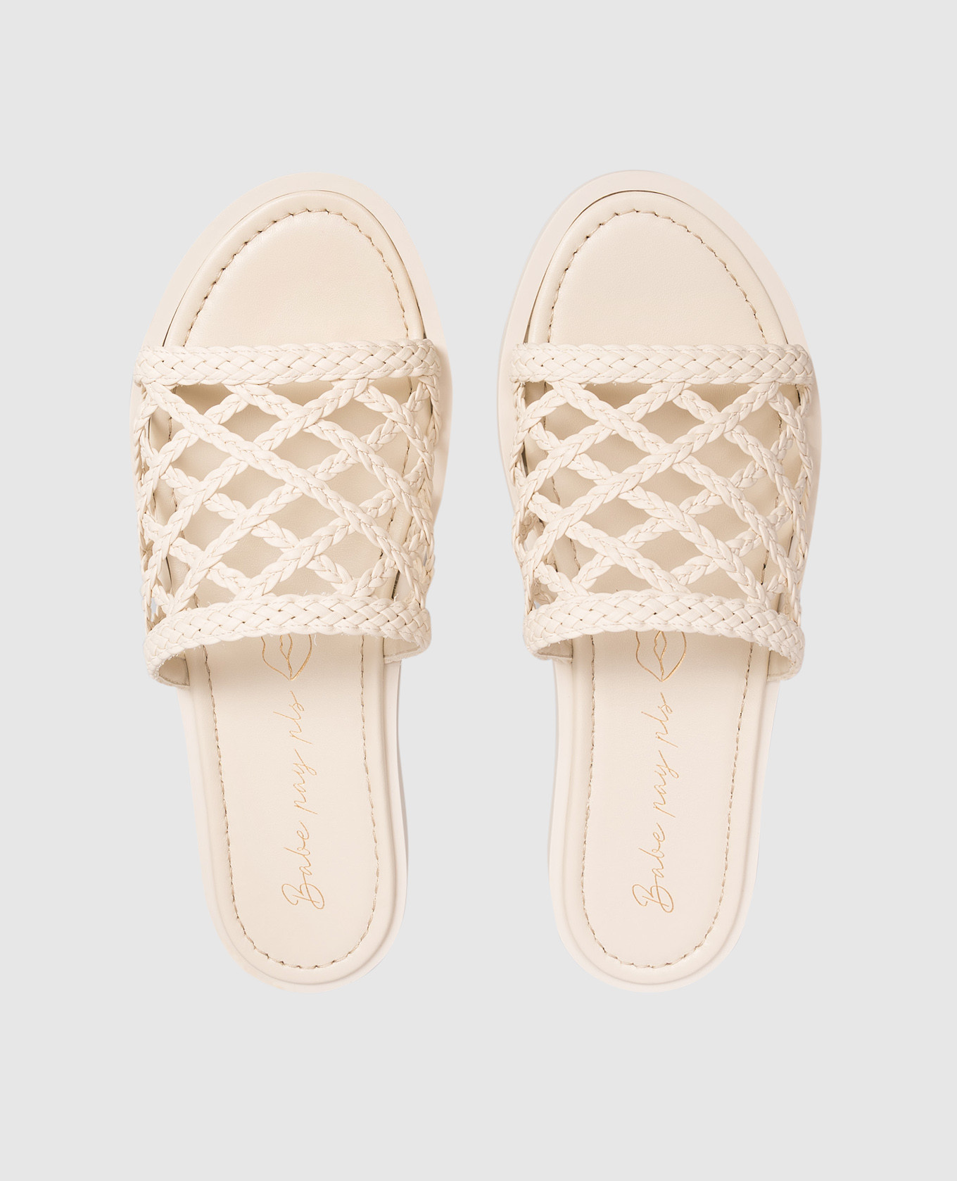 Ivory leather flip-flops with weaving Babe Pay Pls 4