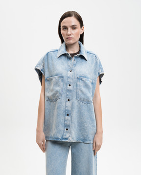 Solotre Blue denim vest with a worn effect M1AB0167