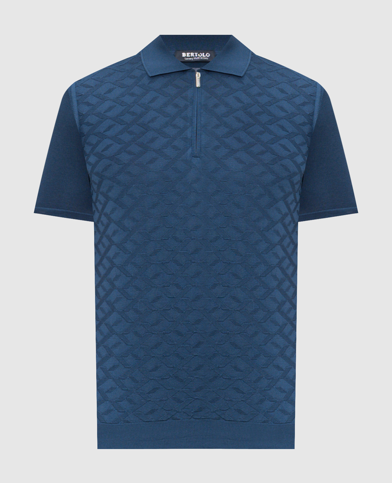 Blue patterned silk polo shirt
