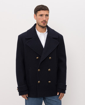 Balmain Blue double-breasted wool coat HH1UA156WC70