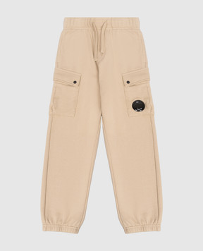 C.P. Company Kids' beige cargo joggers with logo patch CMP00ZLCA691014
