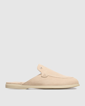 Stefano Ricci Beige suede mules with emblem UC64G2396SDP