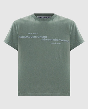 Alexander Wang Green cropped T-shirt with textured logo 1CC3261386