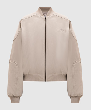 Beige bomber jacket with embroidered emblem