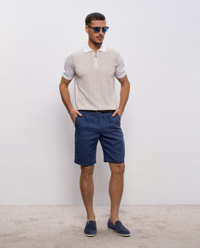 Stefano Ricci Blue linen and silk shorts with logo patch M8T6100060TXFIL