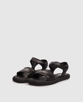 Maison Margiela MM6 Children's black leather sandals with logo 823903638