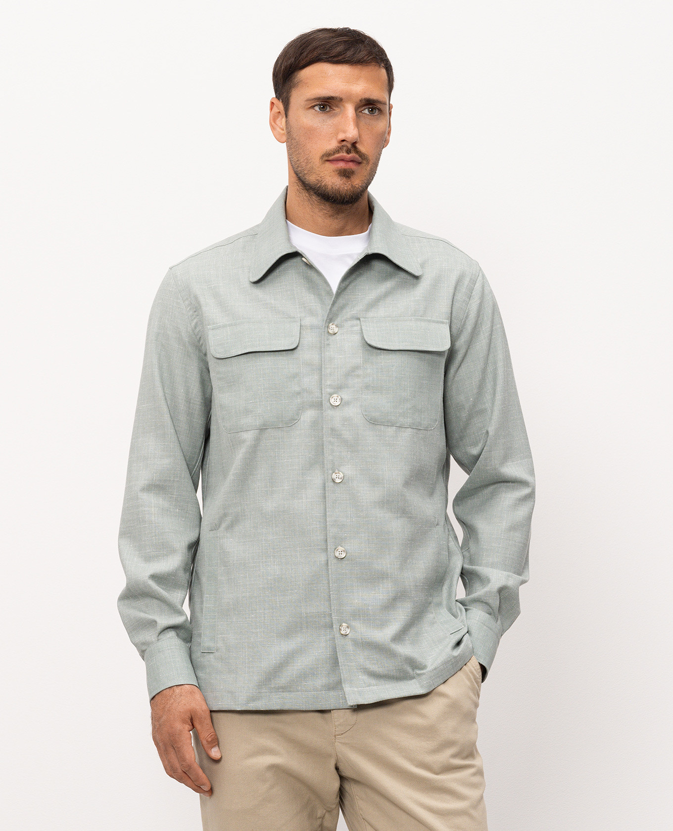

Green shirt made of wool, silk and linen Pini Parma