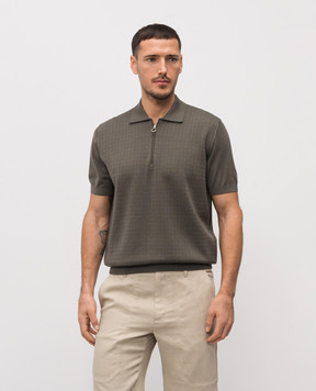 Stefano Ricci Khaki wool, cashmere and silk patterned polo shirt W505507P31W26150