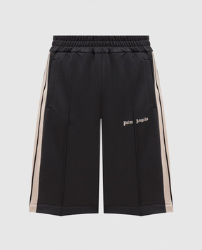 Palm Angels Grey shorts with logo embroidery PMCL009S26FAB001