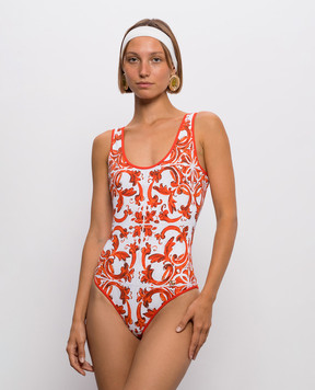 Dolce&Gabbana White swimsuit with branded print and monogram O9A46JONO19
