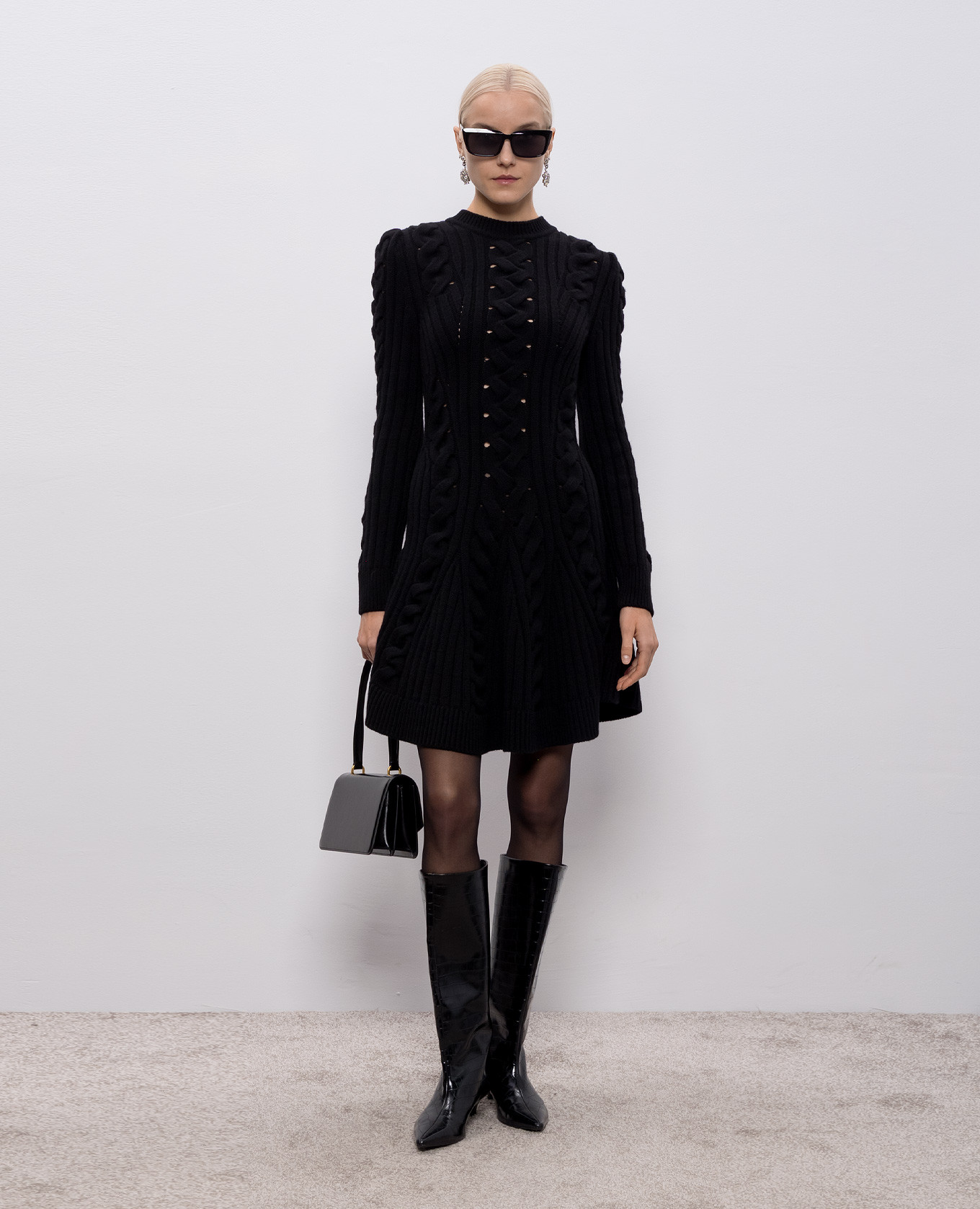 Black wool and cashmere dress with textured pattern Alexander McQueen 2