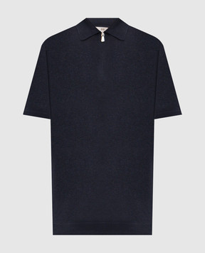 Enrico Mandelli Blue silk polo shirt with logo patch 3K065A5674