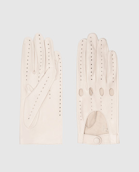 Sermoneta Gloves Beige leather gloves with perforations GUIDADONNA