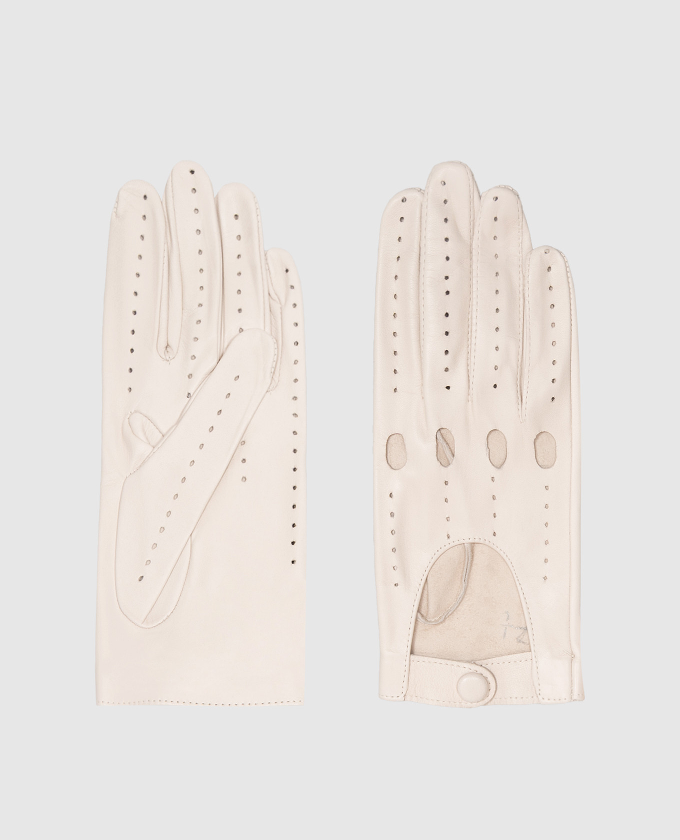 Beige leather gloves with perforations