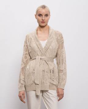 Brunello Cucinelli Beige openwork linen cardigan with a smell MDT771006